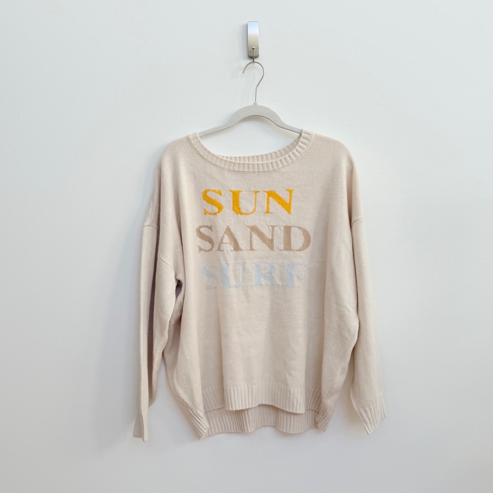 Saltwater Luxe SUN SAND SURF Sweater Cream Graphic Knit XL NWT - Picture 9 of 9